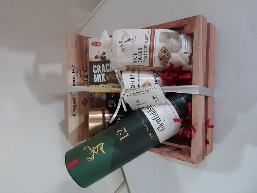 Wooden crate hamper branded for Kansanshi Mining