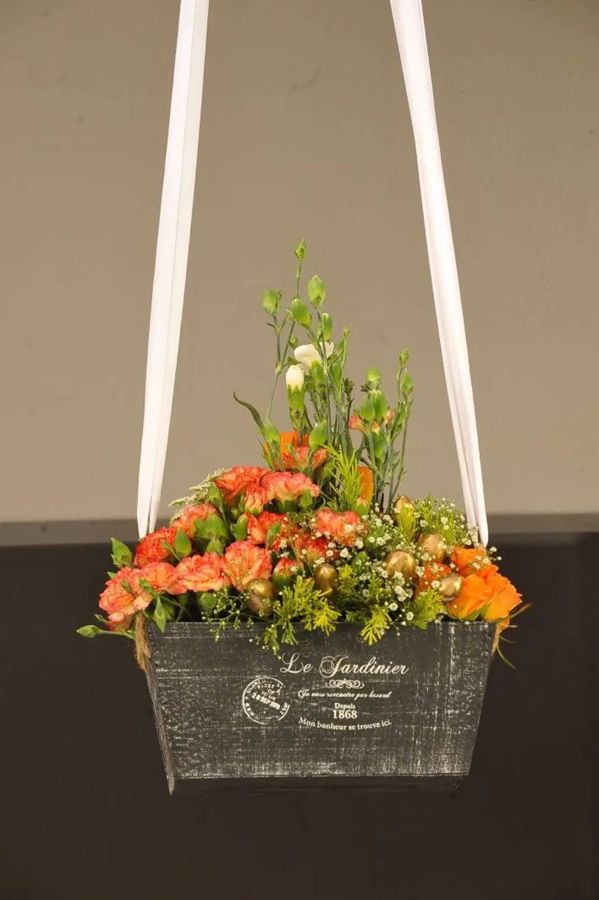 Hanging garden box of carnations